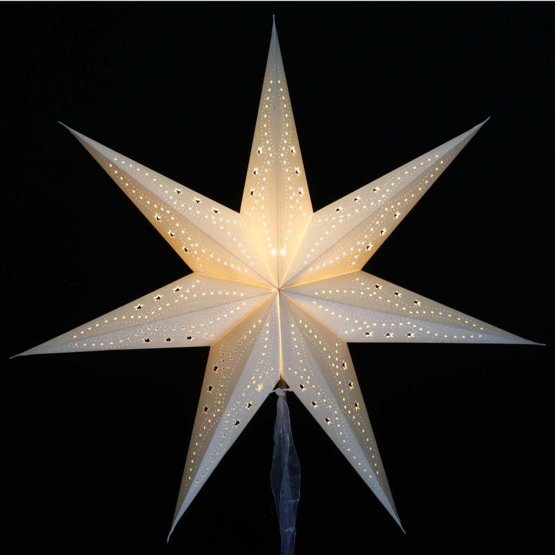MINORIS  weiß - Faltbarer Leuchtstern, Weihnachtsstern aus Papier mit 7 Zacken, 60 cm